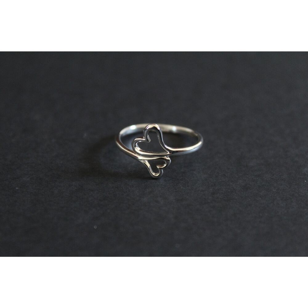 Sterling Silver Adjustable Ring - Double Heart Ri… - image 2